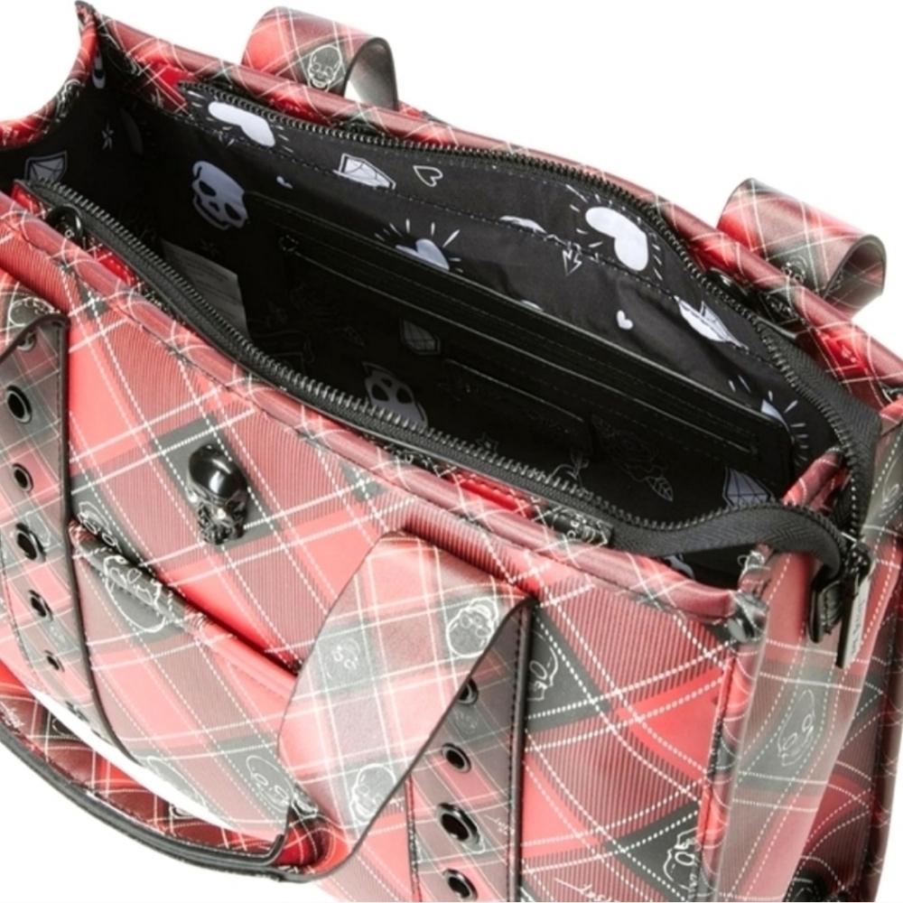 ❤️🔹️BETSEY JOHNSON🔹️ red Plaid Skull Tote w/ coin pouch XOLOLO - Picture 4 of 12